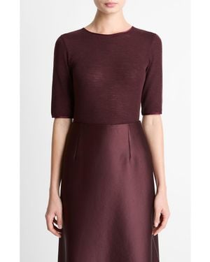 Vince Satin-Trim Wool Elbow-Sleeve T-Shirt - Purple