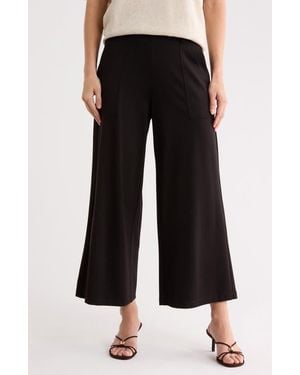 Max Studio Ponte Crop Wide Leg Pull-On Pants - Black
