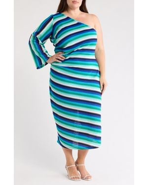Donna Morgan Stripe One-Shoulder Ruched Shift Dress - Blue