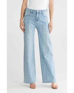 PTCL Rhinestone Embellished High Waist Ultrawide Leg Jeans - Blue