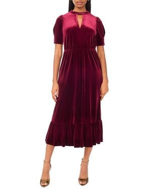 Halogen® Short Sleeve Velvet Midi Dress - Red