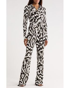 Diane von Furstenberg Michele Long Sleeve Wrap Jumpsuit - White