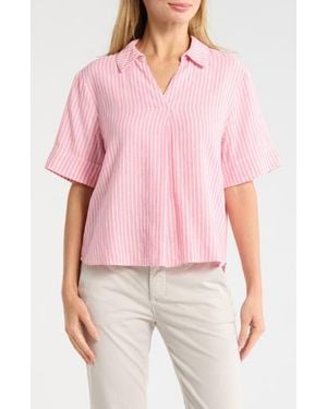 Caslon Stripe Linen Blend Popover Top - Red