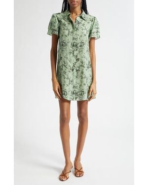Alice + Olivia Jem Floral Short Sleeve Shirtdress - Green