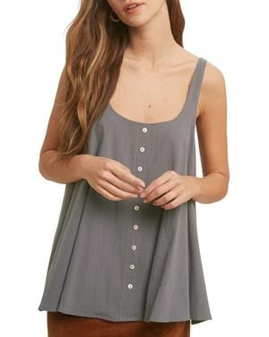 Wishlist Button Front Cotton Gauze Tank - Gray