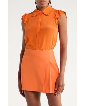 Alice + Olivia Martel Flutter Sleeve Silk Top - Orange