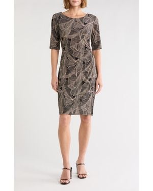 Connected Apparel Printed Shirred Midi Dress - Multicolor