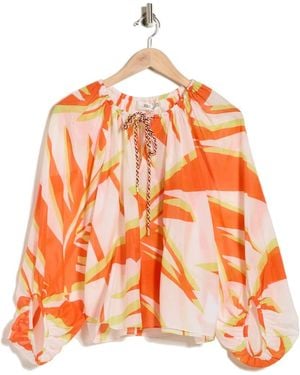 Diane von Furstenberg Celia Balloon Sleeve Cotton & Silk Top - Orange