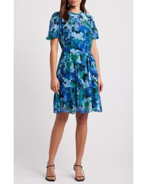 Julia Jordan Floral Short Sleeve Tiered Dress - Blue