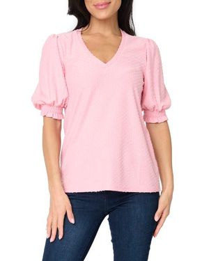 Gibsonlook Clip Dot Puff Sleeve Top - Red