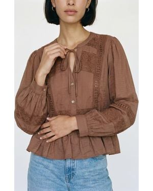 Vero Moda Jules Lace Inset Peplum Top - Brown
