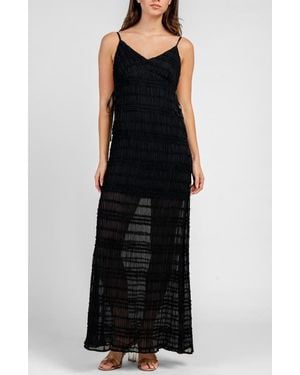 Beivy Side Tie Ruched Gauze Maxi Dress - Black