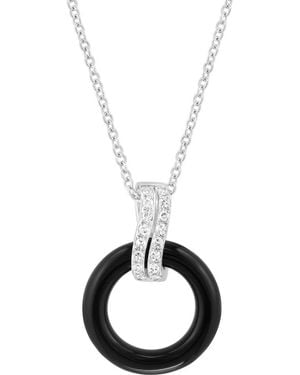 Effy Sterling Diamond & Onyx Circle Pendant Necklace - Metallic