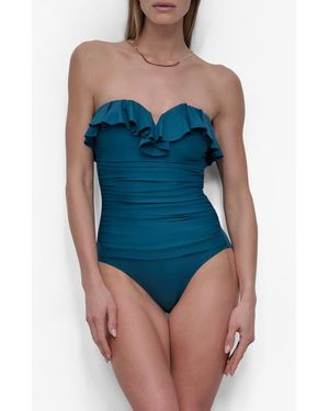 DKNY Ruffled Bandeau One-Piece Swimsuit - Blue