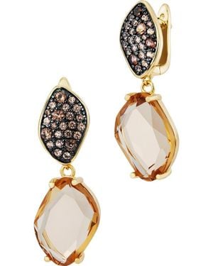 Savvy Cie Jewels Carved Stone Pavé Drop Earrings - Metallic