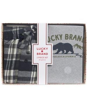Lucky Brand Long Sleeve Thermal Shirt & Plaid Flannel Pants Pajamas - Black
