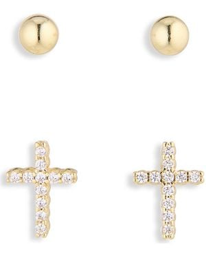 Argento Vivo Ball & Cross Stud Earrings Set - White