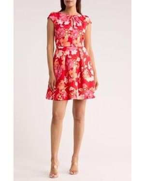 Vince Camuto Metallic Floral Jacquard Fit & Flare Dress in Blue | Lyst
