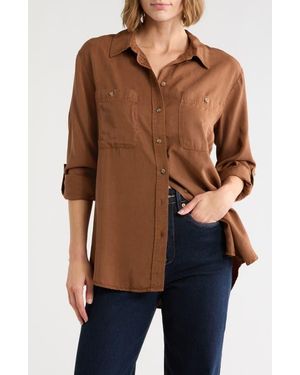 Sanctuary Tencel Lyocell Boyfriend Button-Up Shirt - Brown