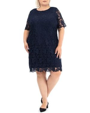 Nina Leonard Crochet Lace Sheath Dress - Blue