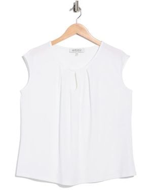 Kasper Keyhole Neck Cap Sleeve Knit Top - White