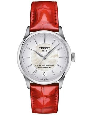 Tissot Chemin Des Tourelles Powermatic 80 Leather Strap Watch, 34Mm - Red