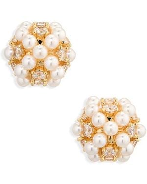 Nordstrom Rack Faux Pearl & Crystal Cluster Stud Earrings - Metallic