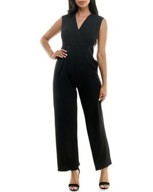 Nina Leonard Surplice V-Neck Wide Leg Jumpsuit - Black