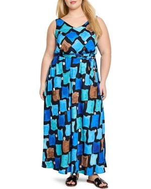 NIC+ZOE Sea Glass Bianca Tie Belt Maxi Dress - Blue