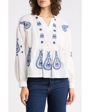 Forgotten Grace Embroidered V-Neck Cotton Top - White