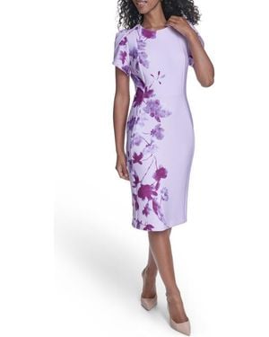 Calvin Klein Floral Sheath Midi Dress - Purple