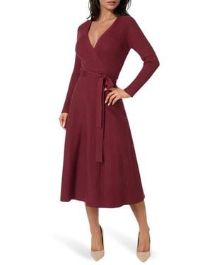 Bebe Surplice V-Neck Fit & Flare Sweater Dress - Red