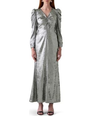 LK Bennett Lility Foil Long Sleeve Maxi Cocktail Dress - Gray