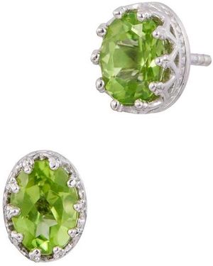 Savvy Cie Jewels Rhodium Plated Sterling Oval Semiprecious Stone Stud Earrings - Green