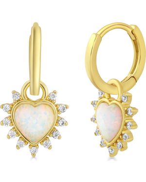 Sienna Vale Imitation Opal Halo Heart Huggie Hoop Earrings - Metallic