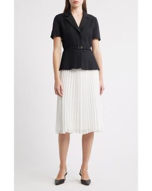Julia Jordan Faux Two-Piece Short Sleeve Belted Midi Dress - White