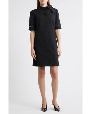 Julia Jordan Bow Neck Faux Pearl Trim Sheath Dress - Black