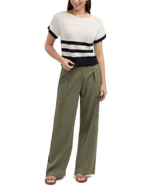 Ellen Tracy Wide Leg Linen Blend Cargo Pants - Green