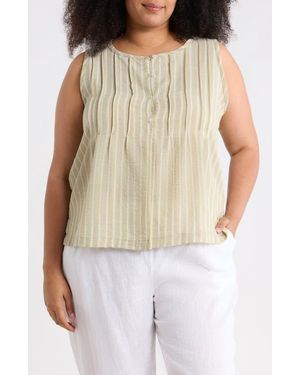 Max Studio Stripe Pintucked Sleeveless Top - Natural