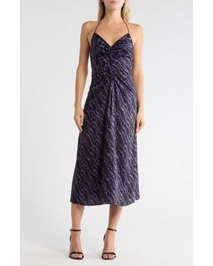 Sandro Thais Ruched Crossback A-Line Midi Dress - Blue