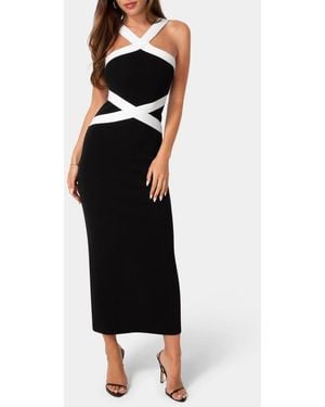 Bebe Crisscross Contrast Midi Dress - Black