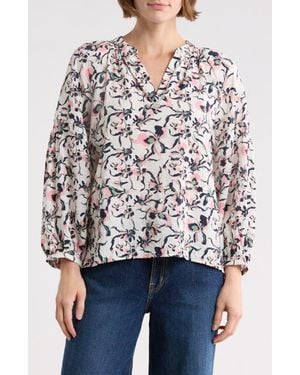 Caslon Long Sleeve Printed Popover Top - White