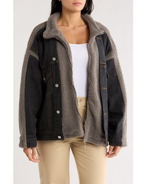Blank NYC High Pile Fleece Trim Denim Jacket - Black