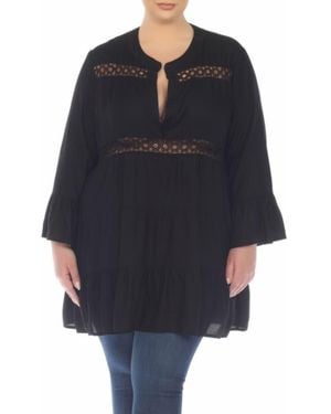 Boho Me Lace Inset Ruffle Hem Tunic - Blue