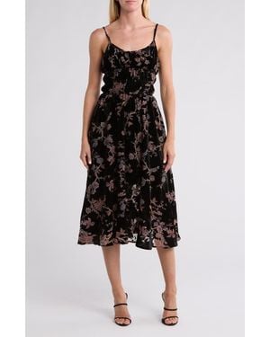 Wishlist Floral Tiered Velour Dress - Black