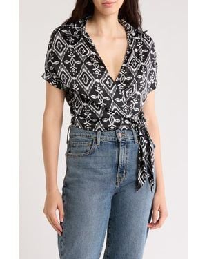 Love By Design Spread Collar Wrap Crop Top - Black