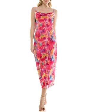 Bebe Tropical Mesh Cowl Maxi Dress - Red