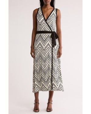 Loveappella Wrap Style Print Midi Dress - Multicolor