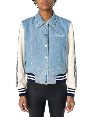 Amiri Bones Mixed Media Varsity Jacket - Blue