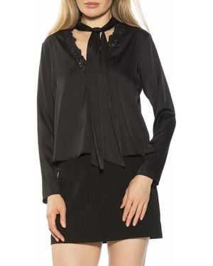 Alexia Admor Vienne Lace Trim Tie Neck Blouse - Black